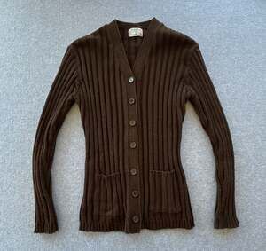 Vintage Sears JR Bazaar Brown Ribbed Cardigan Sweater Made in Korea Size Medium